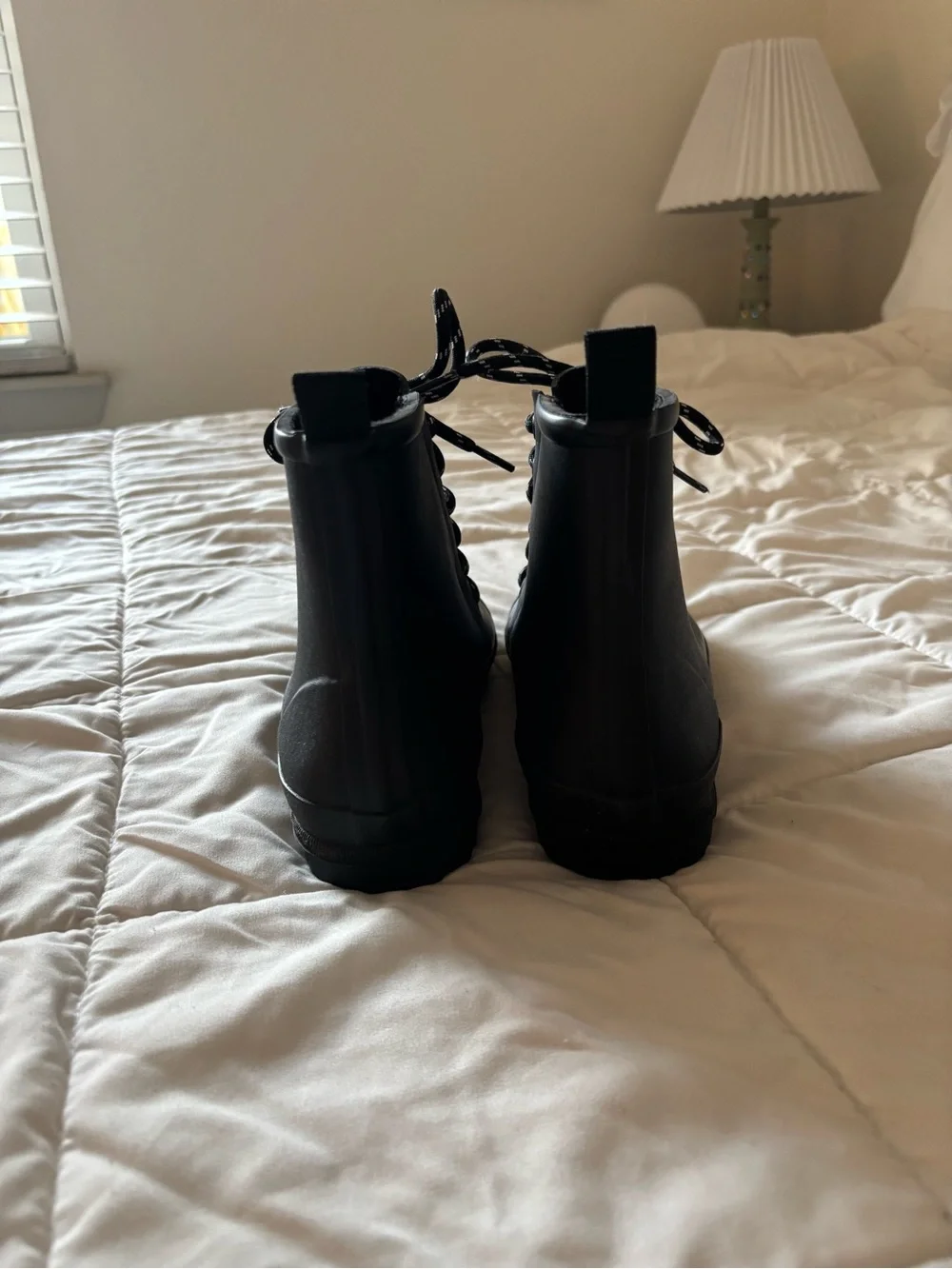 Madewell Black Lace-Up Ankle Rain Boots