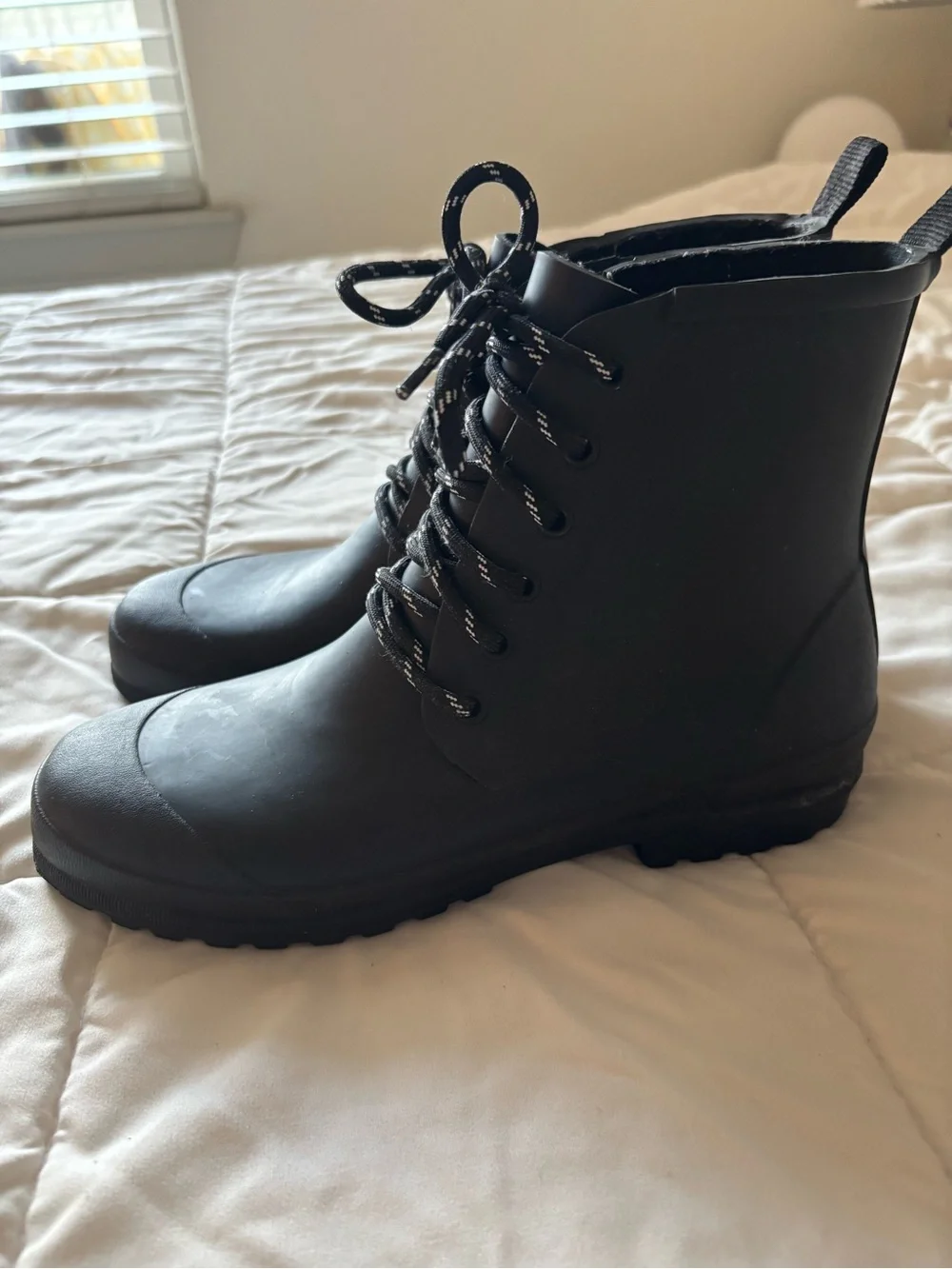 Madewell Black Lace-Up Ankle Rain Boots