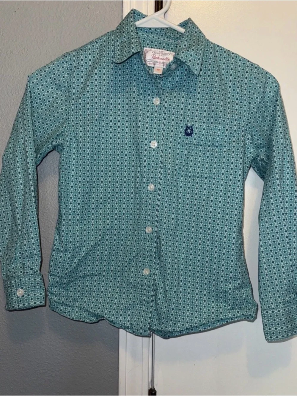 Panhandle Shirt Blue White Button Up Western Cowgirl Top Size Medium
