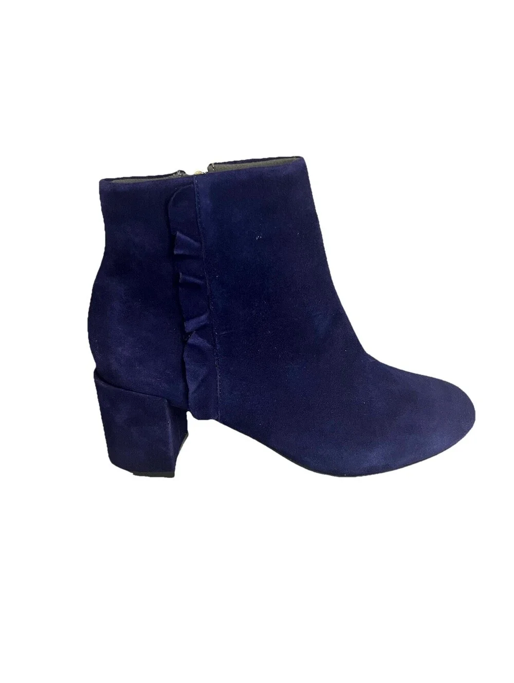 Rockport Total Motion Womens 7 Blue/Black Suede Bootie Boot Block Heel Ruffle