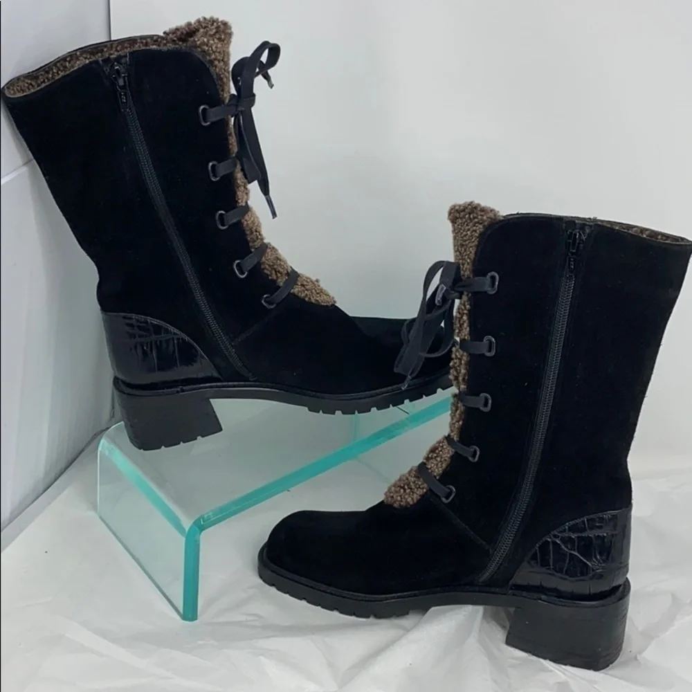 Stuart Weizman Sz 6B Black Suede Shearling Boots