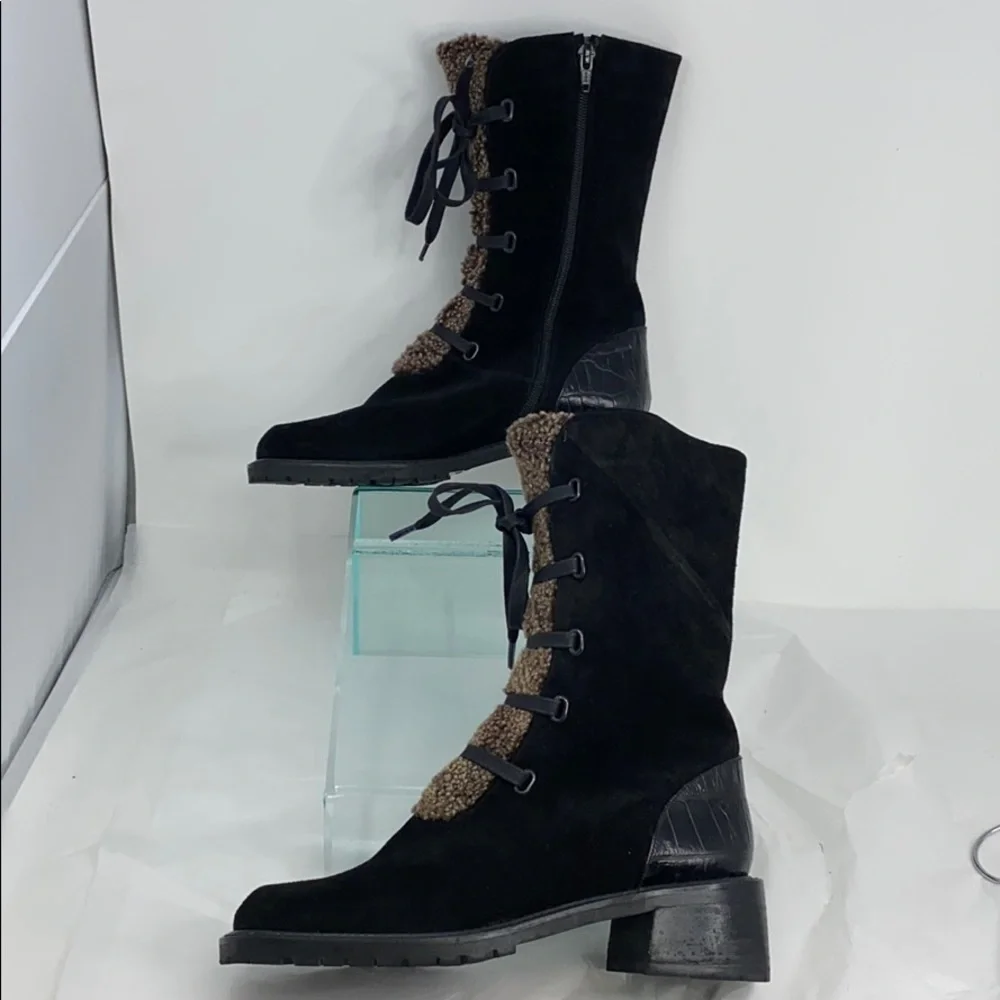 Stuart Weizman Sz 6B Black Suede Shearling Boots