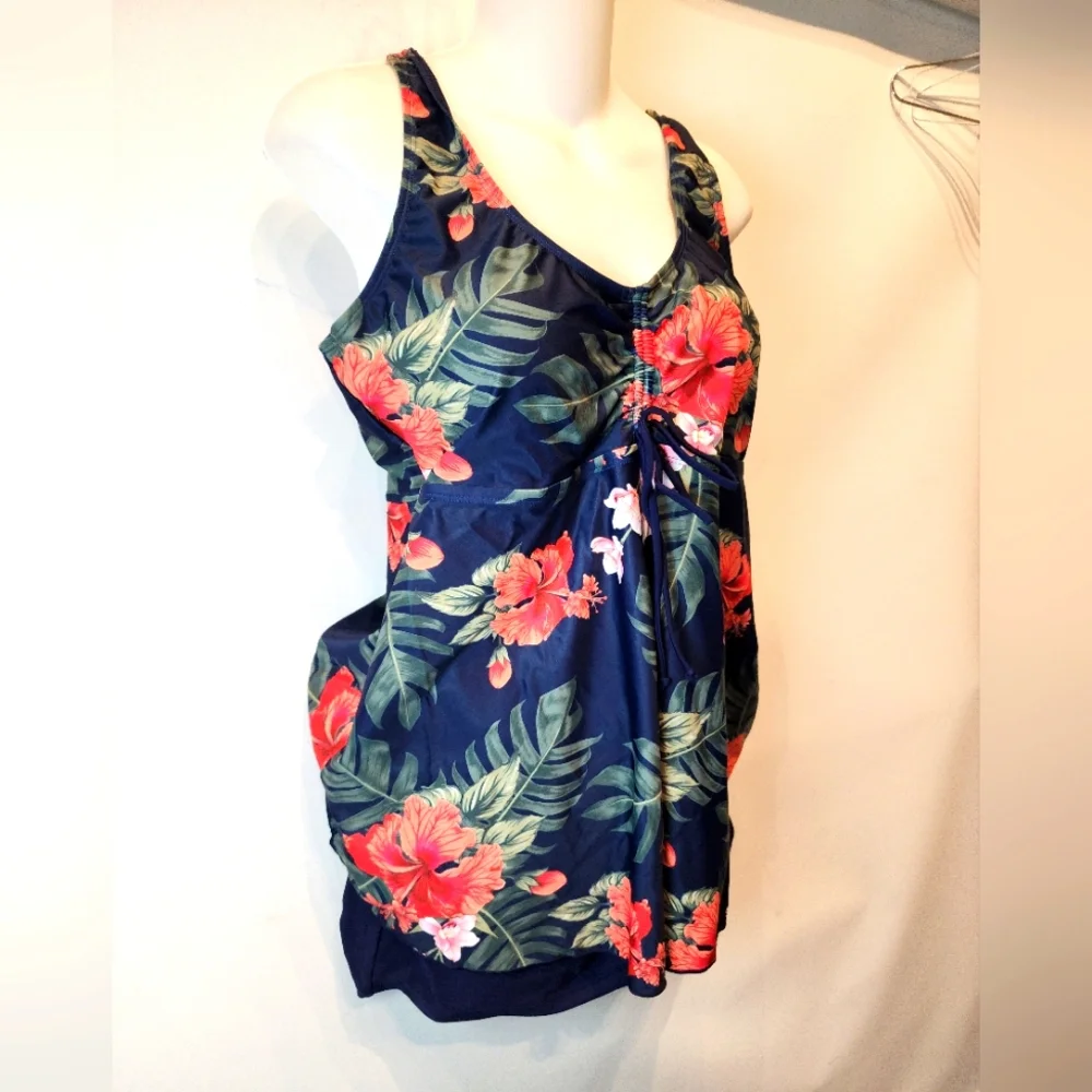 New Floral Tankini Swimdress Tropical Ruched‎ Full Coverage 989 Bathing Suit XL