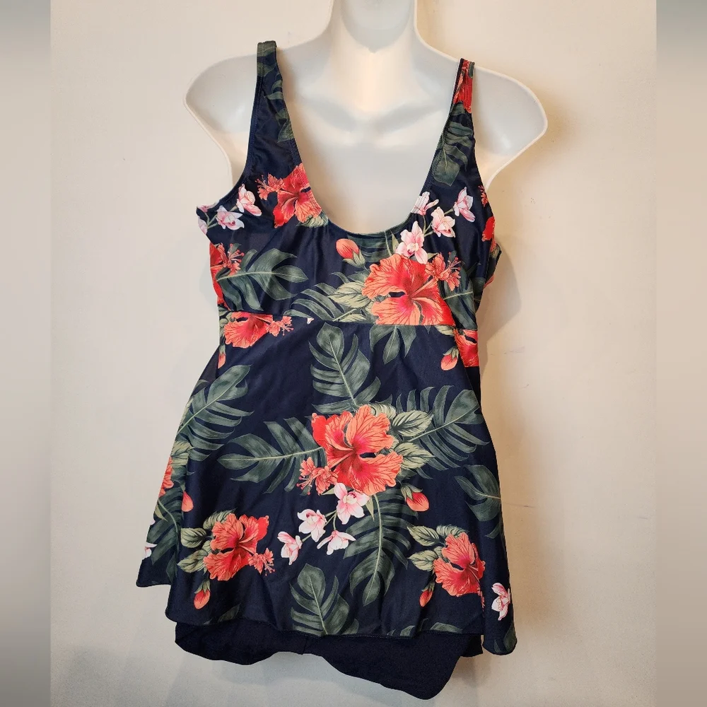 New Floral Tankini Swimdress Tropical Ruched‎ Full Coverage 989 Bathing Suit XL