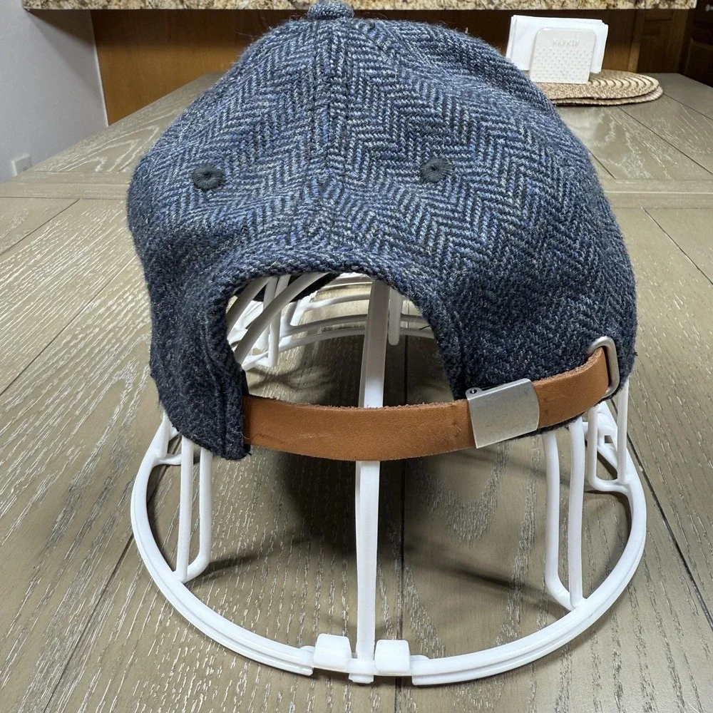 Ben Sherman Hat Cap Strap‎ Back Gray Blue Tweed Herringbone Leather Strap Mens