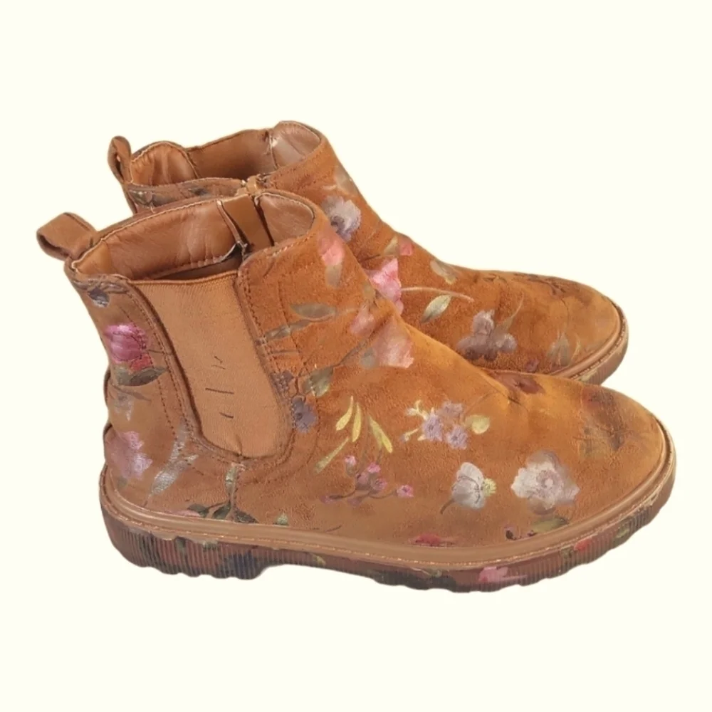 Steve Madden Girl Crystl Floral Chelsea Multicolor Ankle Boots Sz 4