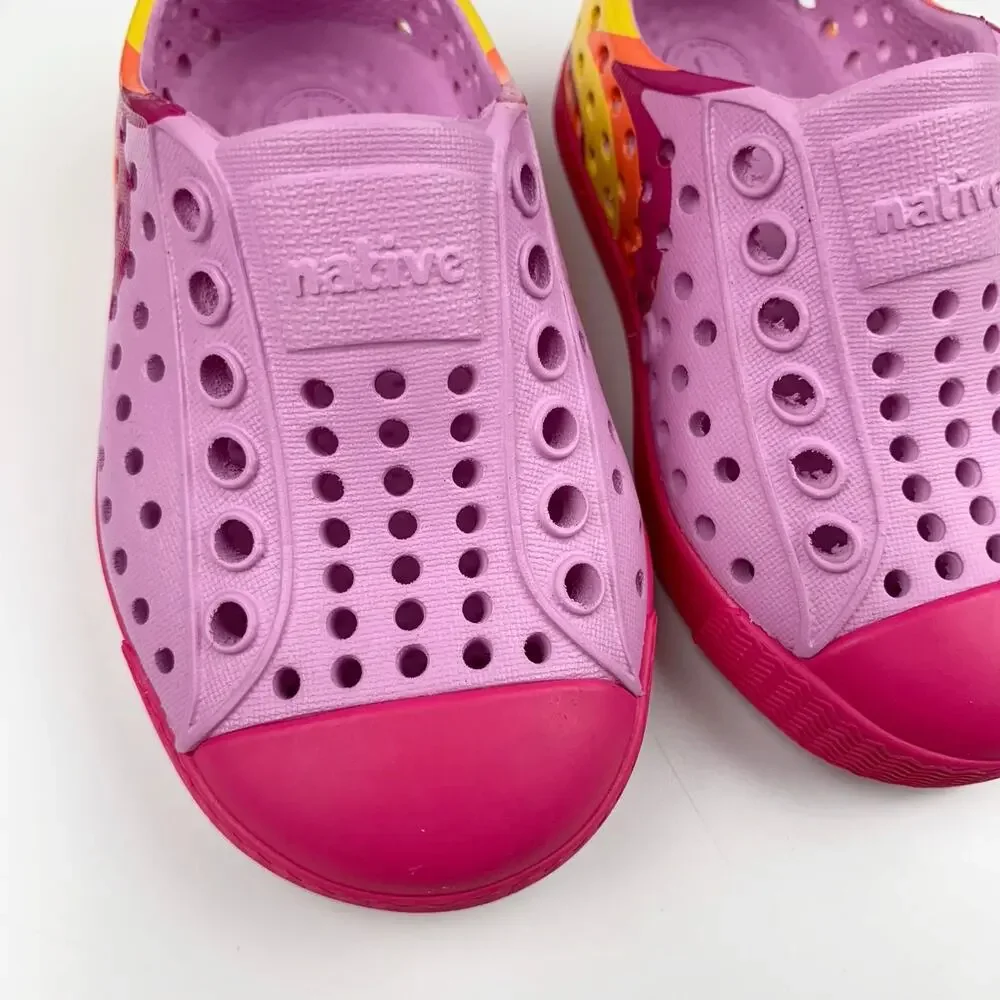 Native Jefferson Sugarlite Slip On Shoes Pink Abstract Sandals Kids Toddler C4