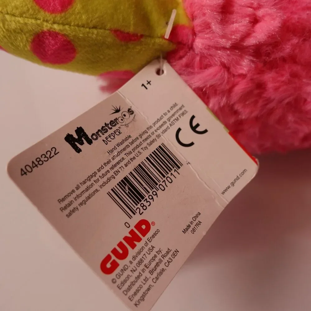 Gund Monsteroos Shasta 14” Stuffed Plush Pink, Neon Green, and Polka Dot NWT