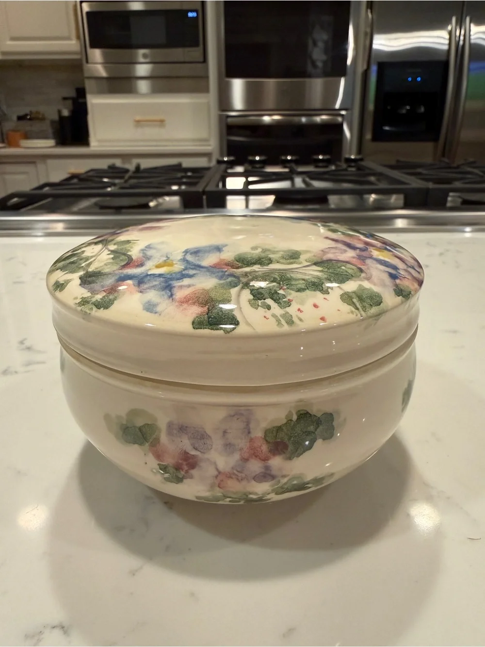 Signed Hand Painted Studio Pottery Floral Lidded Trinket Box Covered Ceramic Jar