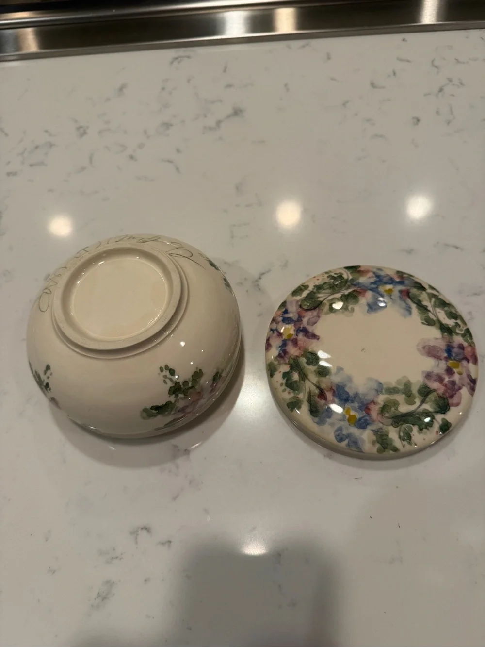 Signed Hand Painted Studio Pottery Floral Lidded Trinket Box Covered Ceramic Jar