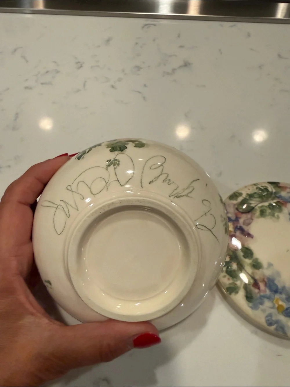 Signed Hand Painted Studio Pottery Floral Lidded Trinket Box Covered Ceramic Jar