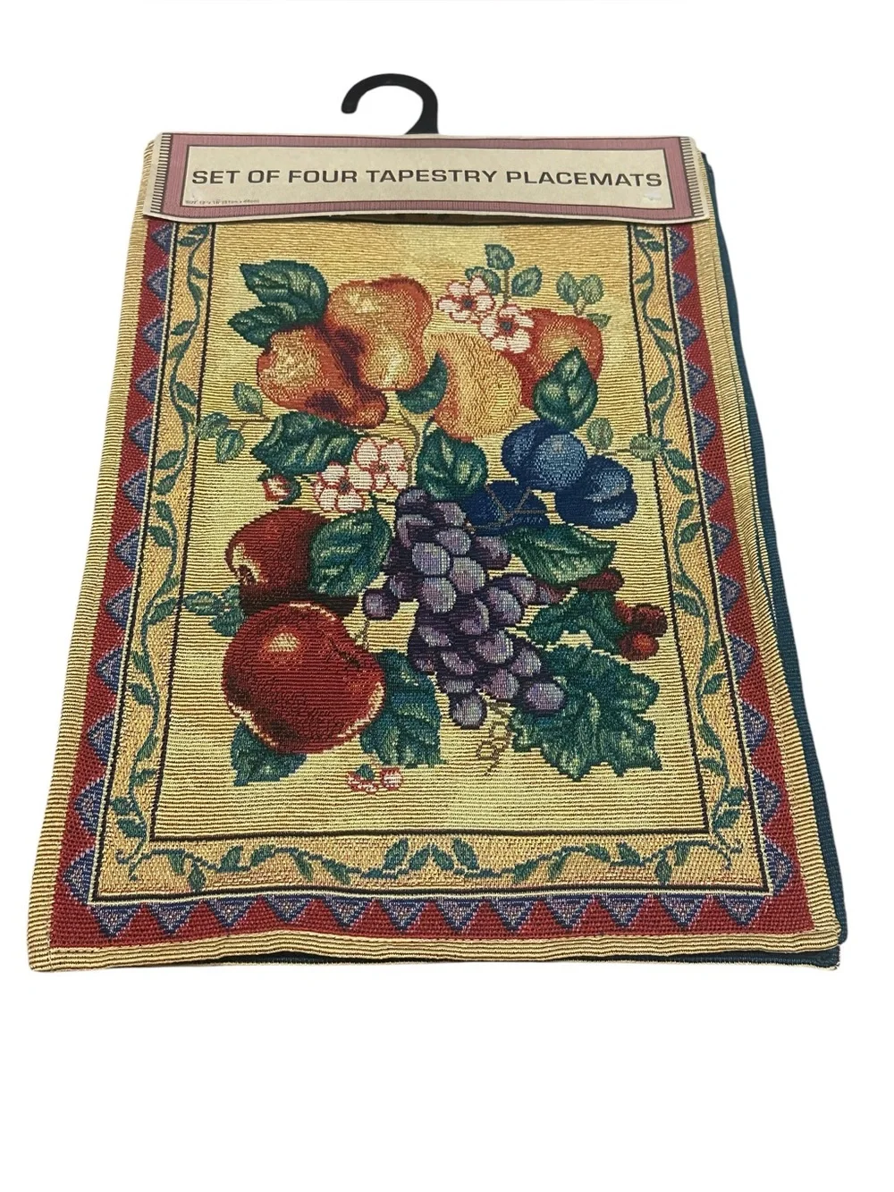 4 Vintage Woven Tapestry Placemats Fruit Grapes Apples Pears Cottagecore New