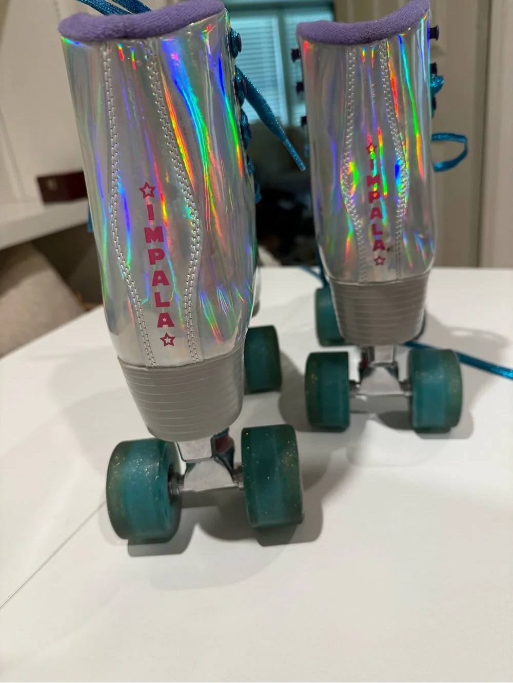 Impala Holographic Women’s Roller Skates with Teal Laces/Wheels & Purple Inside