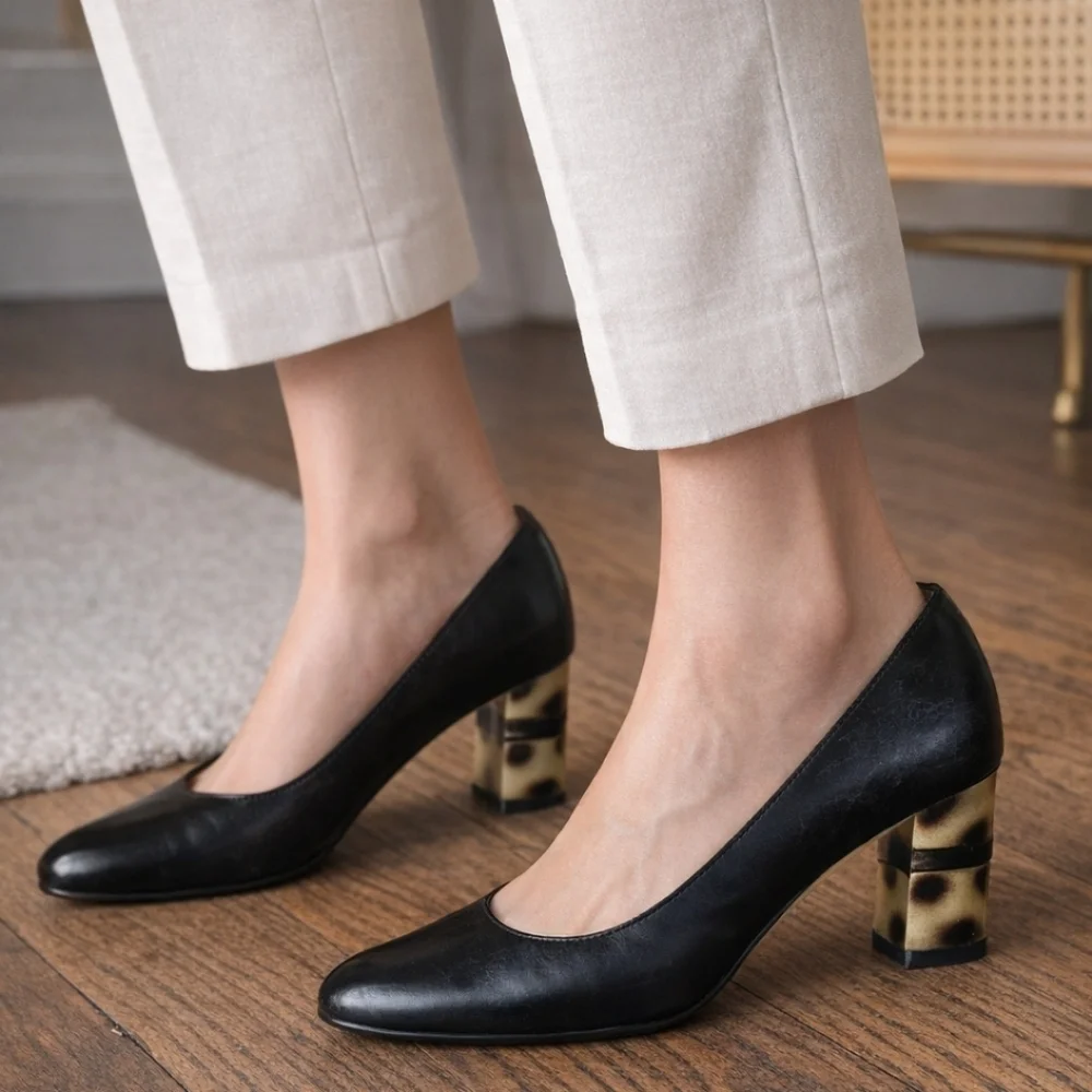 Spanish Leather Collection by Sergio Zelcer Black Pumps Size 9.5 Unique Heel
