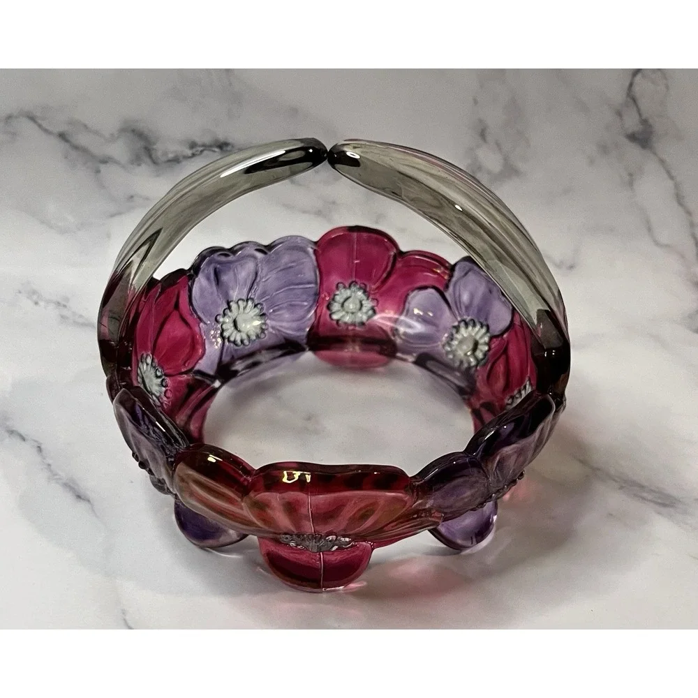 Glass Basket Small Bowl Vintage Westmoreland Dogwood Flower Unique Handle