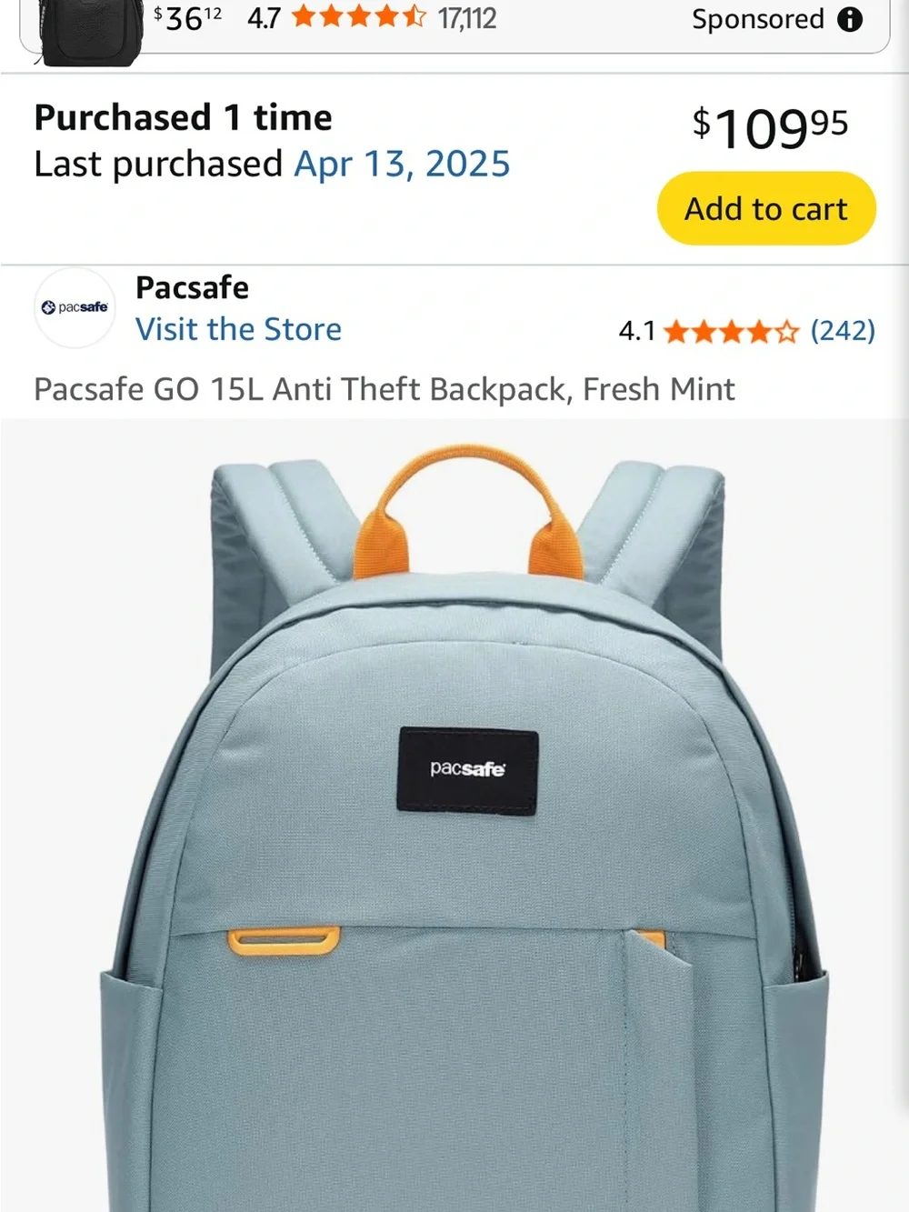 Pacsafe Sky Blue & Tan Anti-Theft Travel Backpack