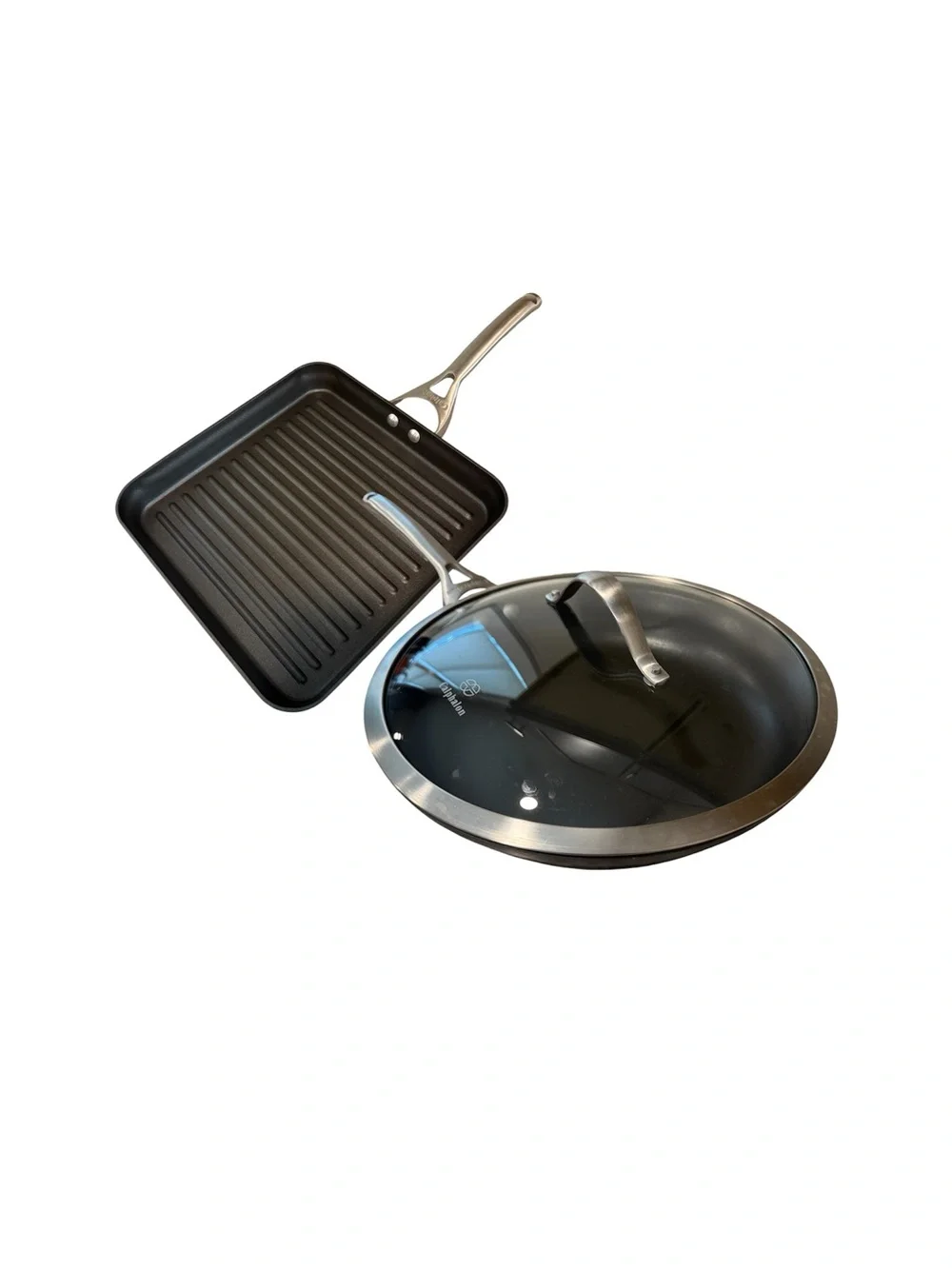 2 Calphalon Pans 12” Frying with Lid & 11” Grill Nonstick Used Dishwasher Safe