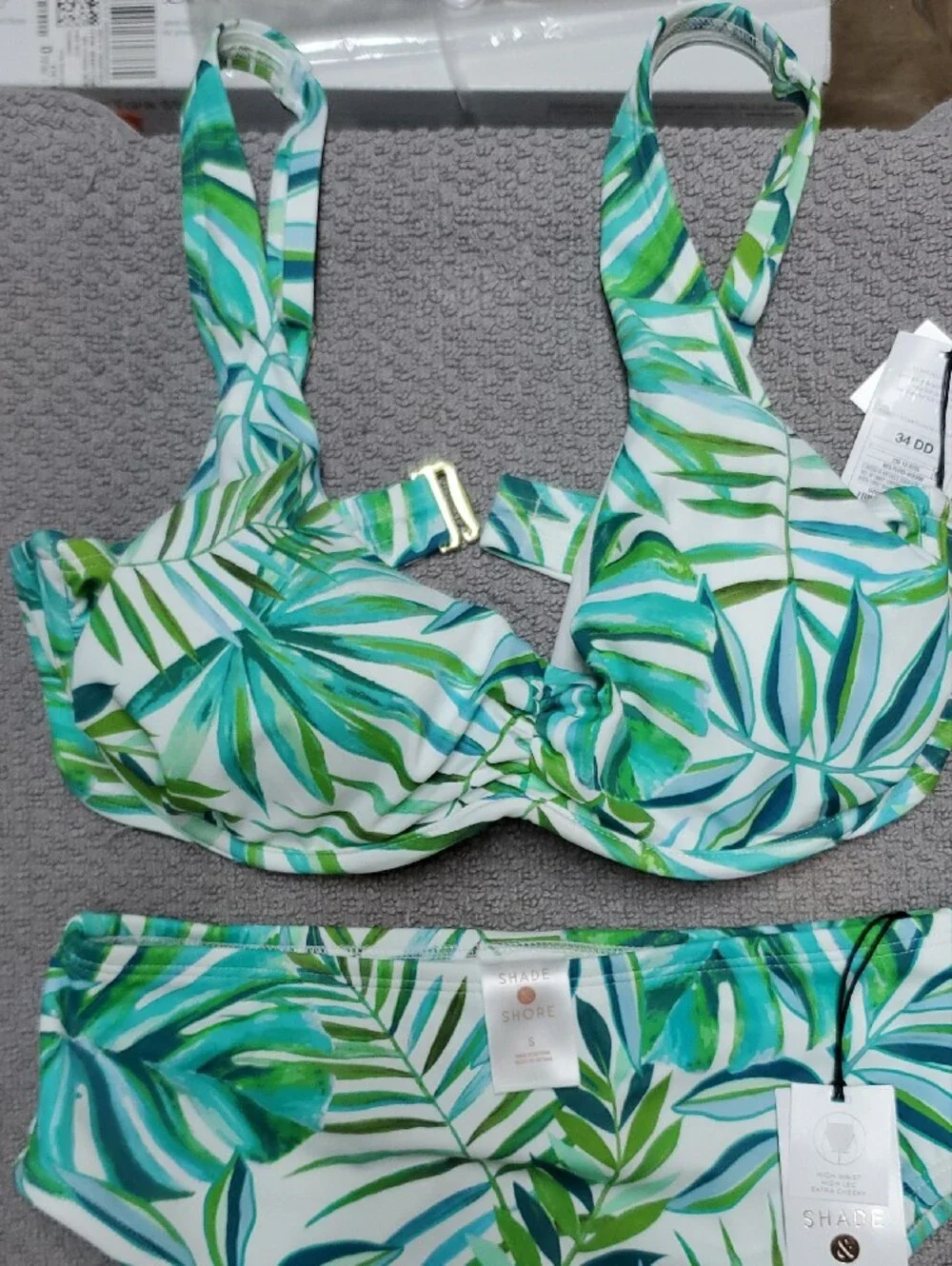 Shade & Shore Green White Tropical Leaf Underwire Bikini