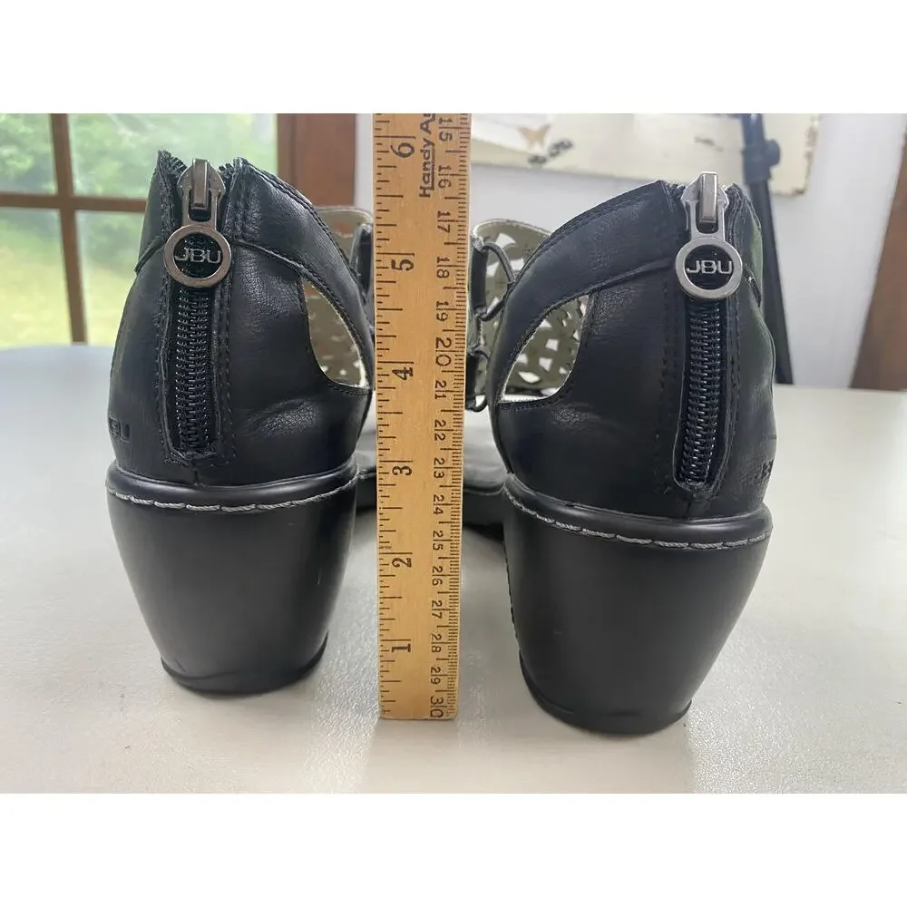 JBU Wedge Sandals Womens 11 Black Vegan Isla Zip Memory Foam Cutout Strappy