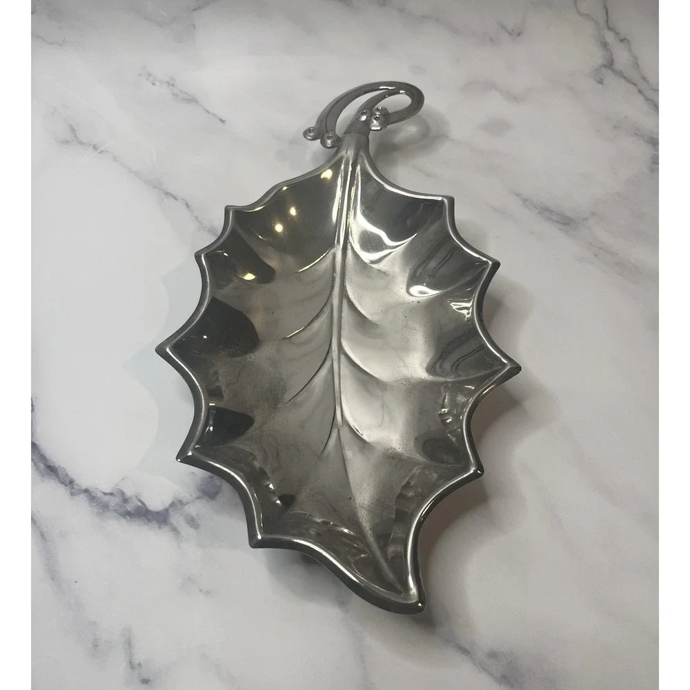 Vintage Hugo Silver Plated Leaf Shaped Tray MCM 9.5x5