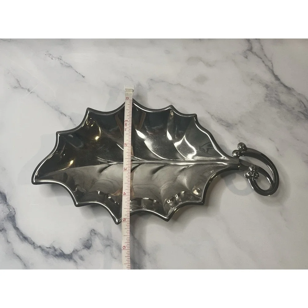 Vintage Hugo Silver Plated Leaf Shaped Tray MCM 9.5x5