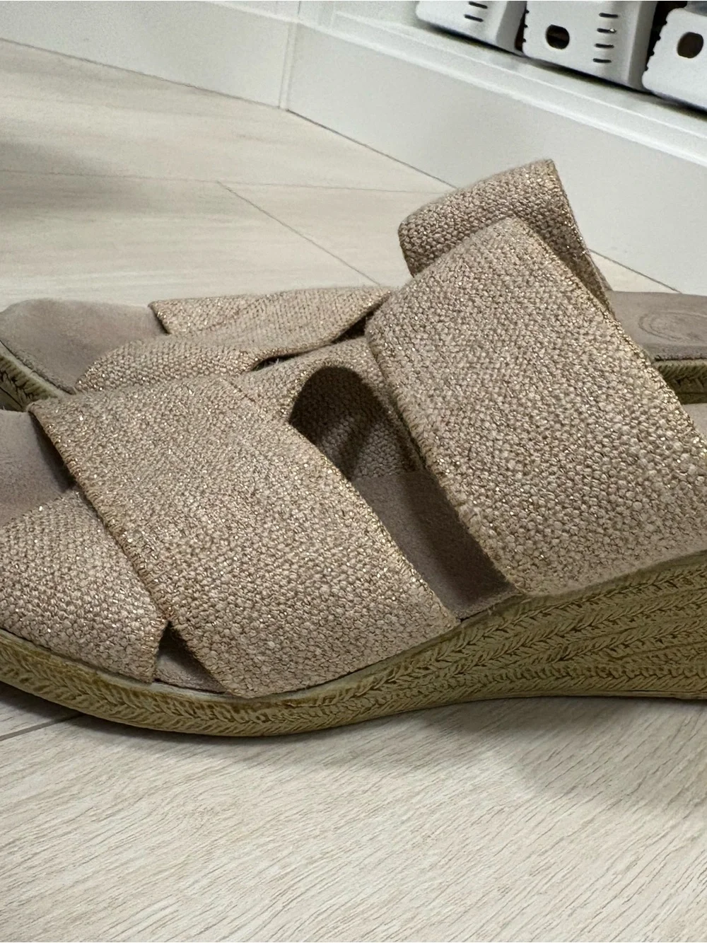 Charleston Shoe Co. Crisscross Slide Sandals in Beige