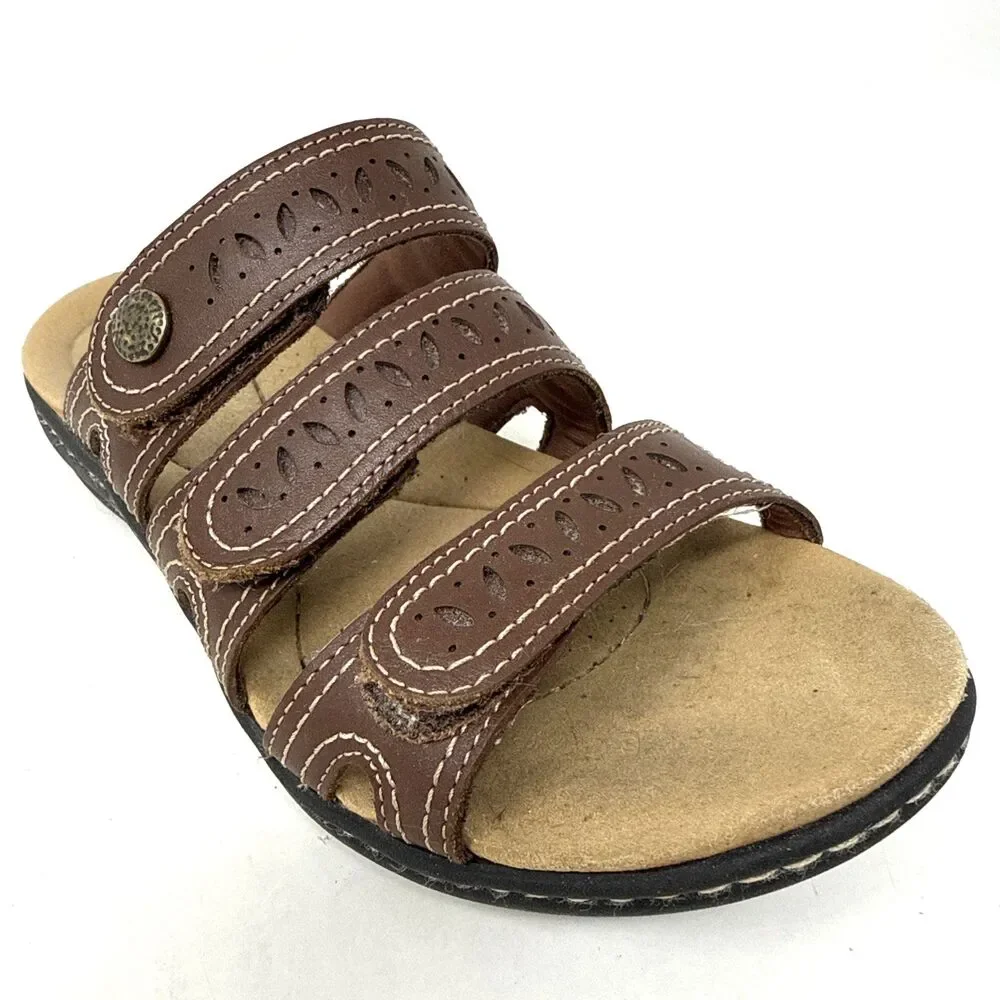 Clarks Collection Laurieann Dee Leather Sandals Womens Sz 7 Strappy Low Wedge