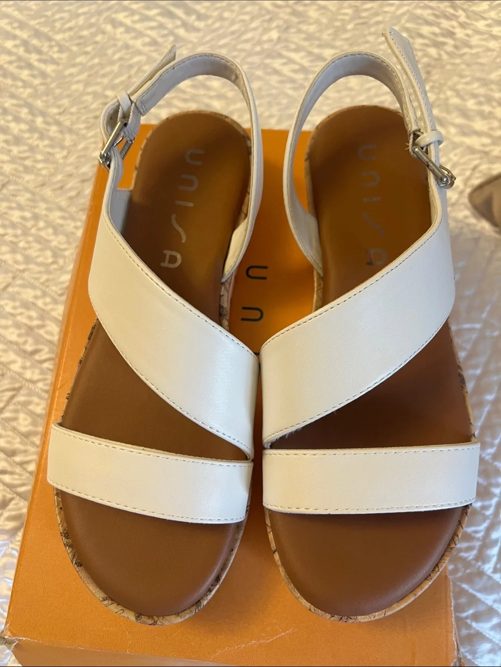 Unisa White Cross-Strap Slingback Sandals