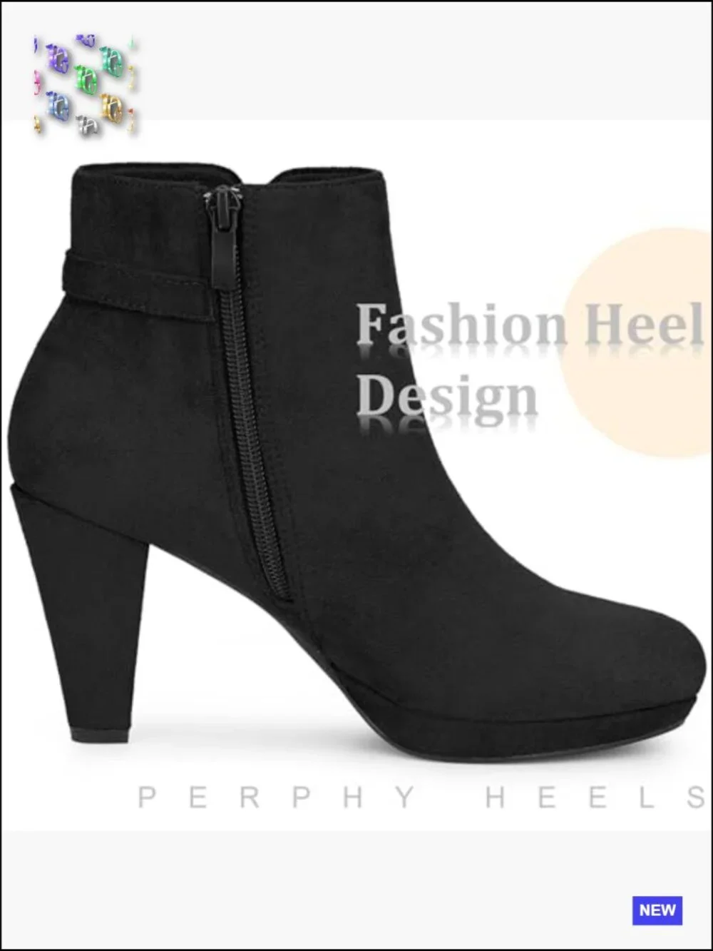 Chunky Heel Ankle Booties Low Platform Round Toe Buckle Zipper Closure