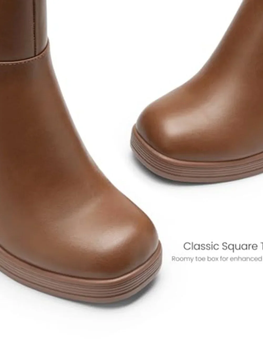 Women's Platform Ankle Boots Chunky Block Heel Square Toe Fashion Booties Side