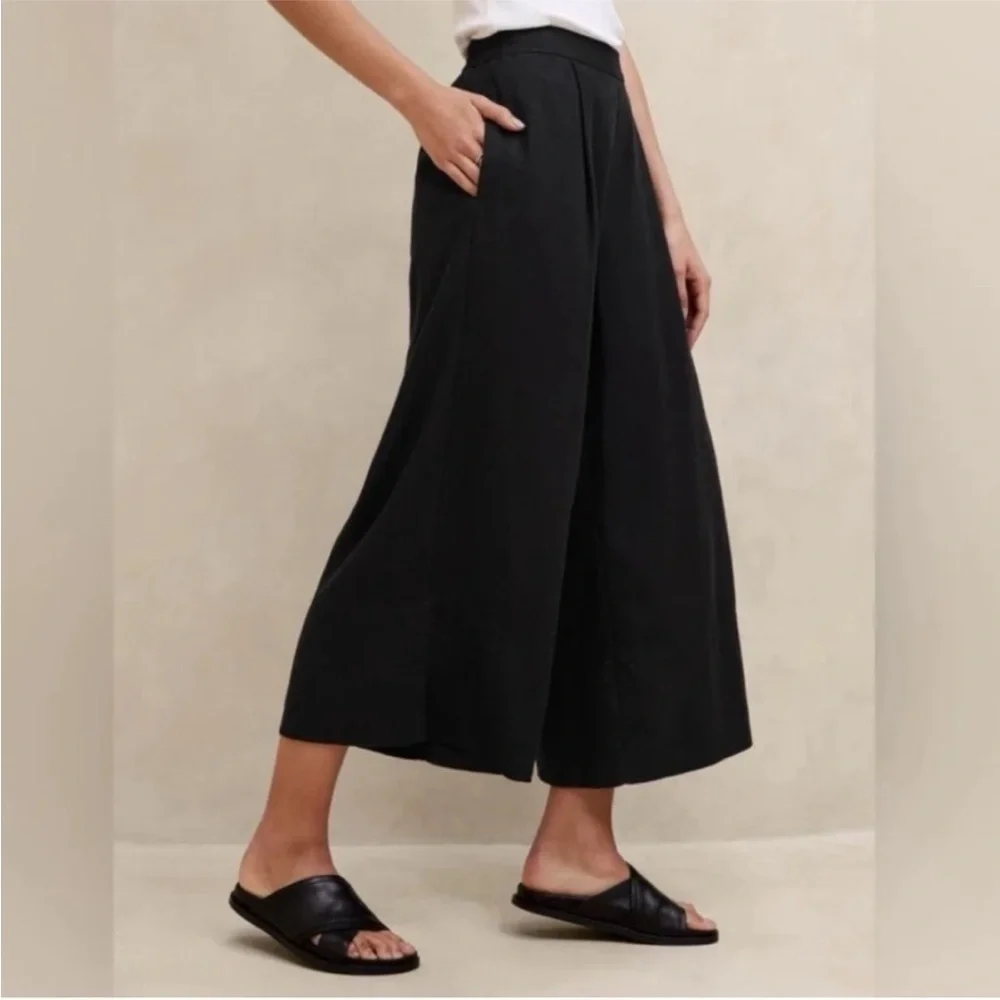 NEW! Banana Republic Black Linen-Blend Pull-On Wide-Leg Cropped Pant 🩷 #851726