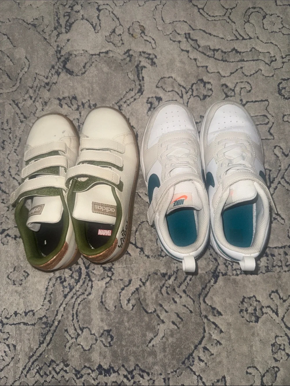 Lot 2 Nike/ adidas Kids White Sneakers with Teal Accents, groot marvel adidas