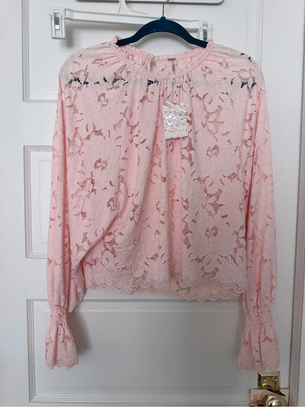 NWT Free People Olivia lace blouse is a romantic, blush pink top