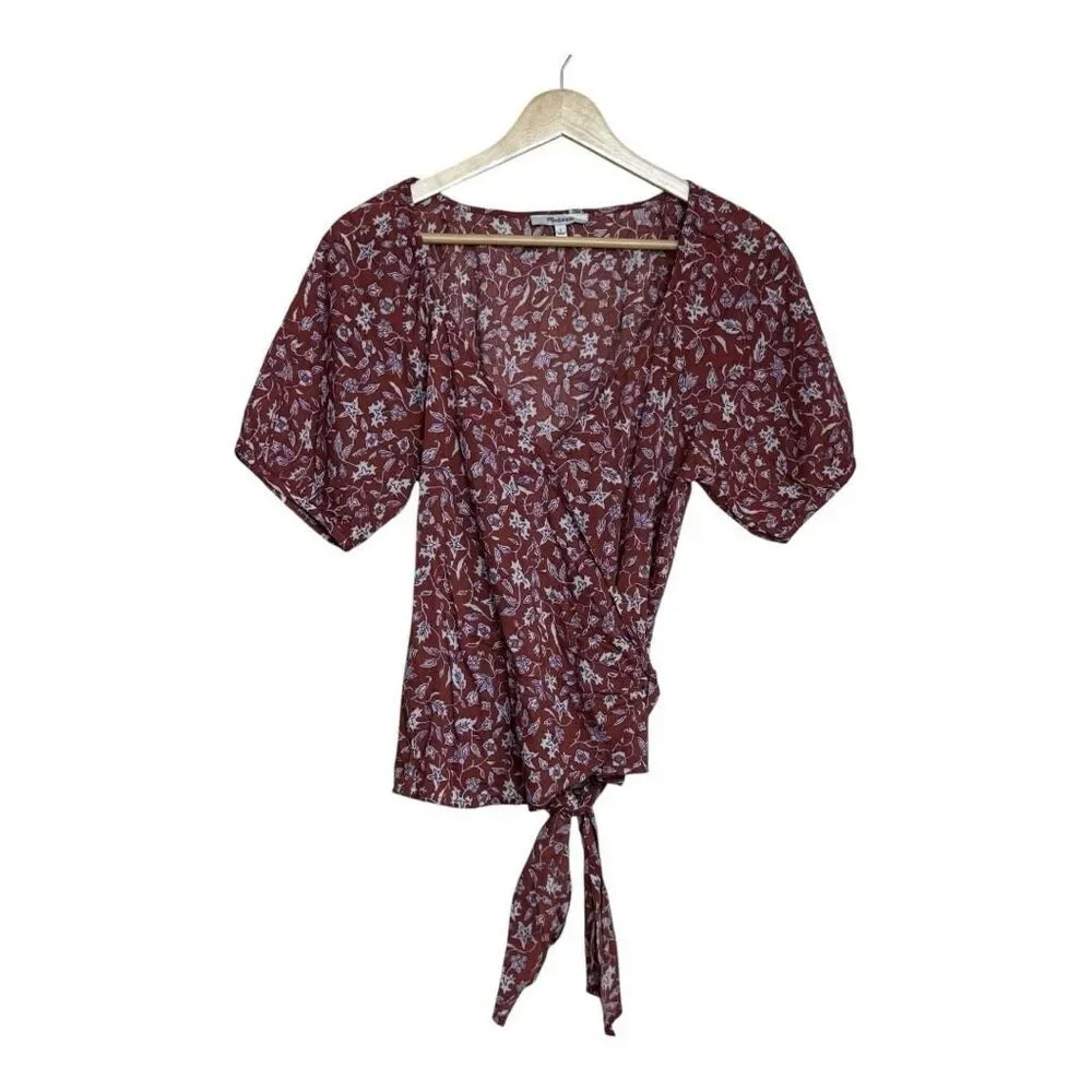 Madewell‎ Puff-Sleeve Wrap Crop Top in Batik Vine small nwot