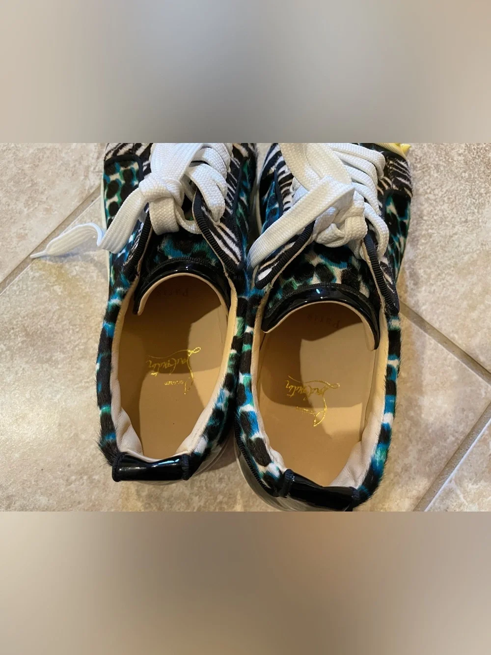 Christian Louboutin Spike Sneakers in Yellow Leopard Print