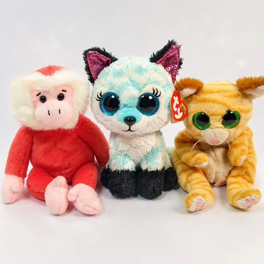 Ty beanie babies set of 3 Atlas Fox Foster monkey Mango cat