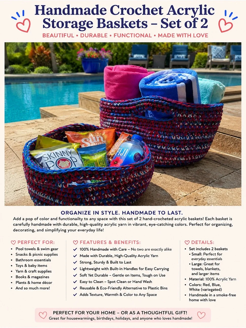 Acrylic Basket Set of 2 | Multi-Purpose Storage | Home Organization