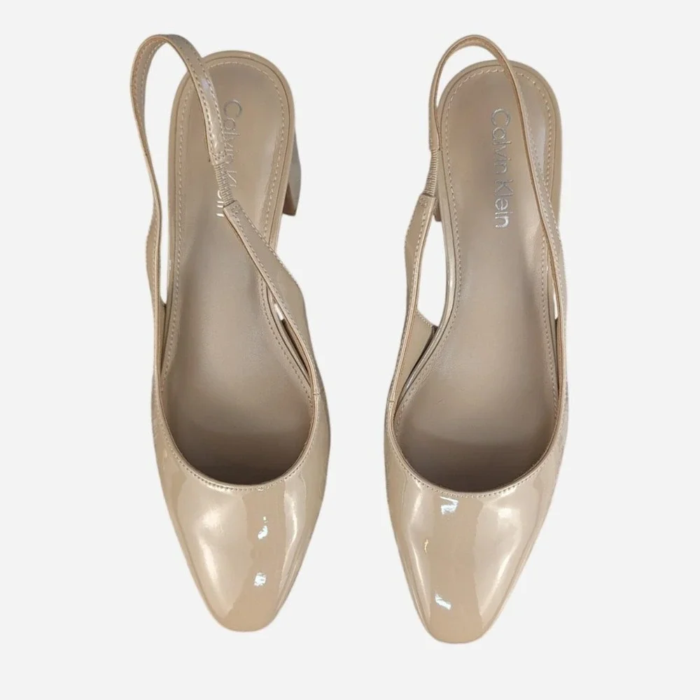 Calvin Klein Scarlet Slingback Pumps Nude Patent 7.5