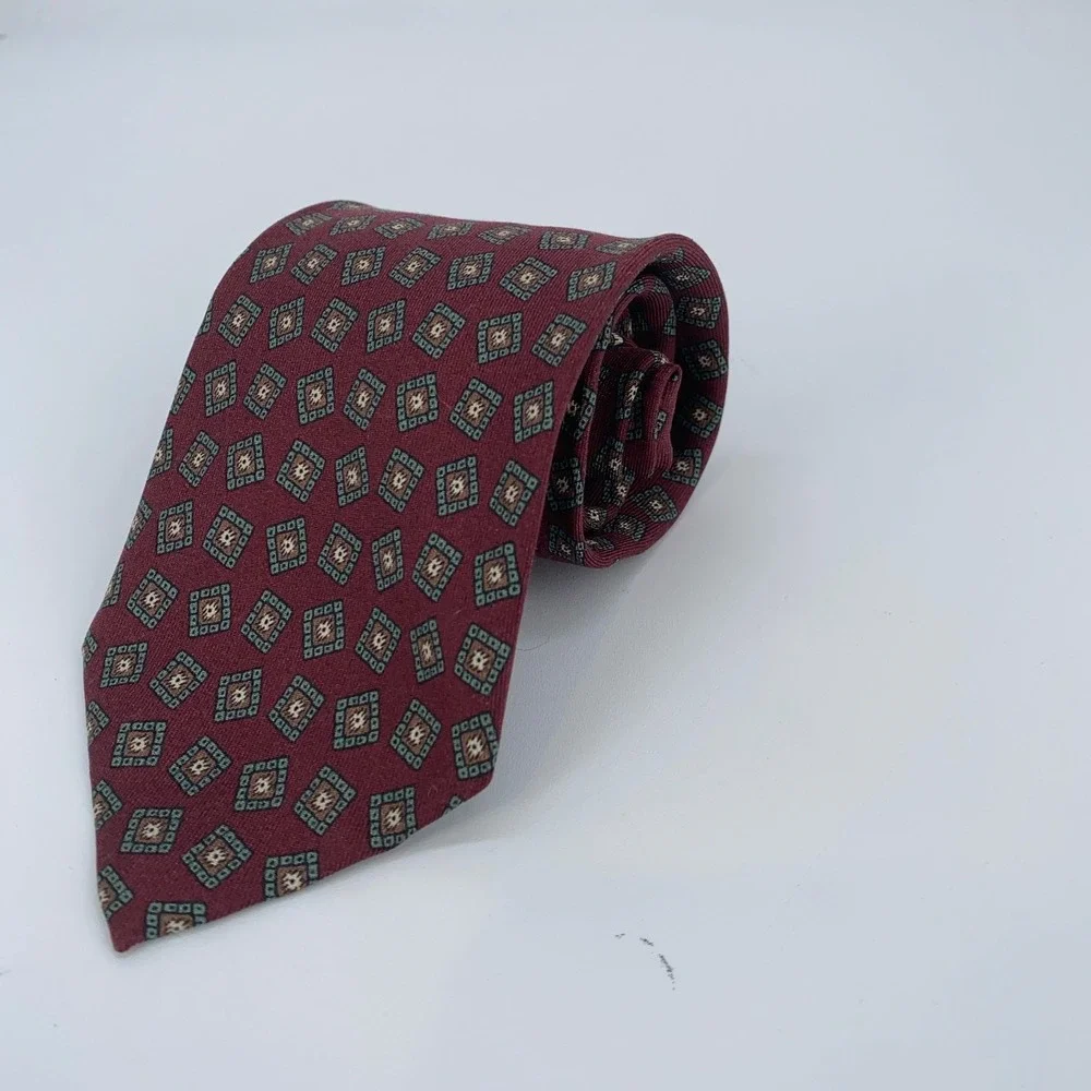 Eton Tie Mens‎ One Size Burgundy Patterned Silk Classic Fit Necktie Italy Made