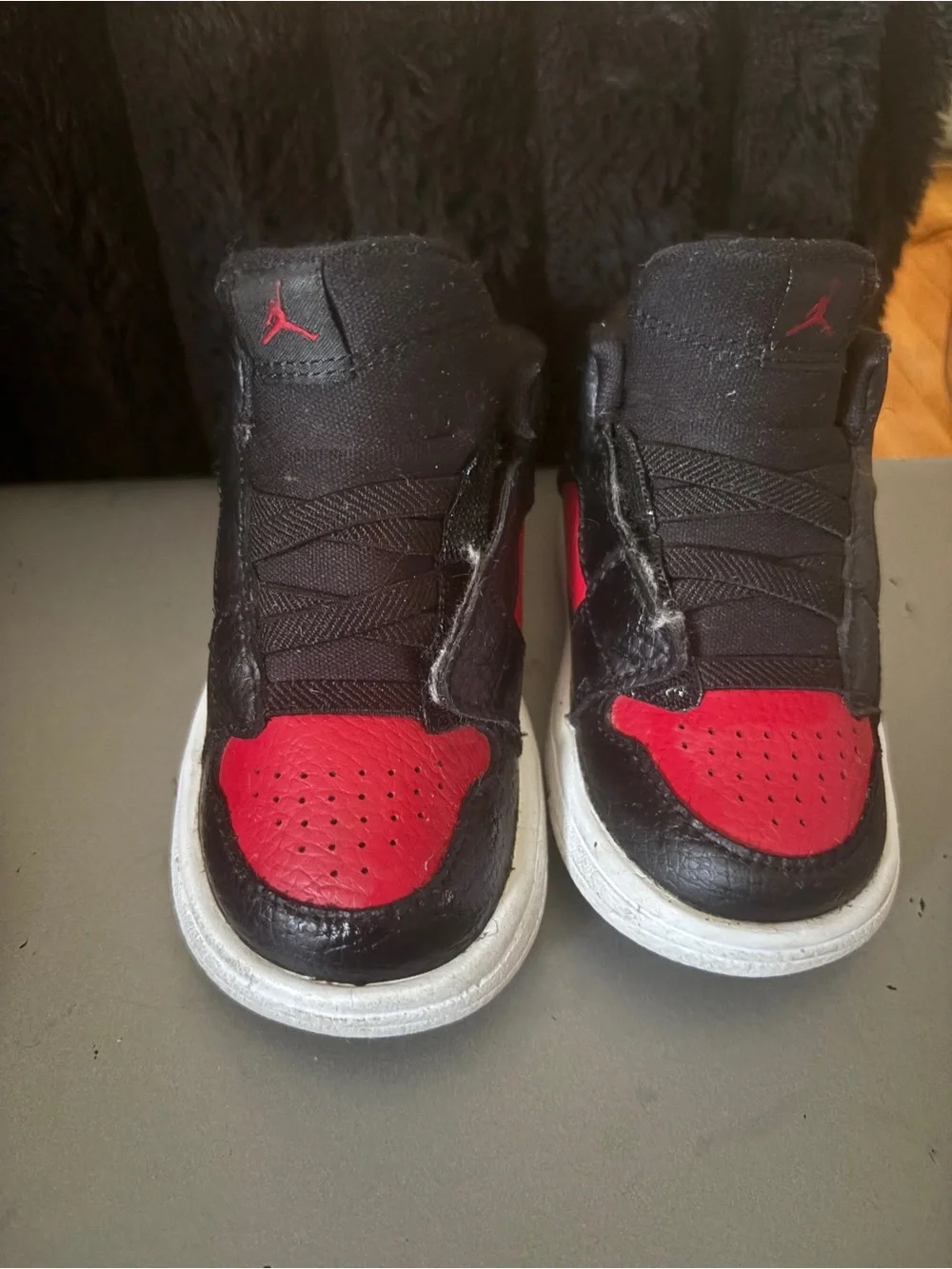 Jordan Kids Black and Red High-Top Sneakers