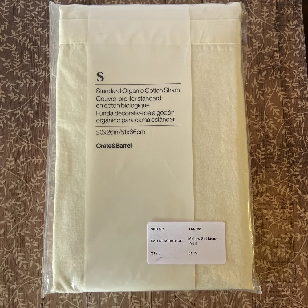 Crate & Barrel Sham Mellow Standard Size Organic Cotton Pearl Ivory‎ New Pillow