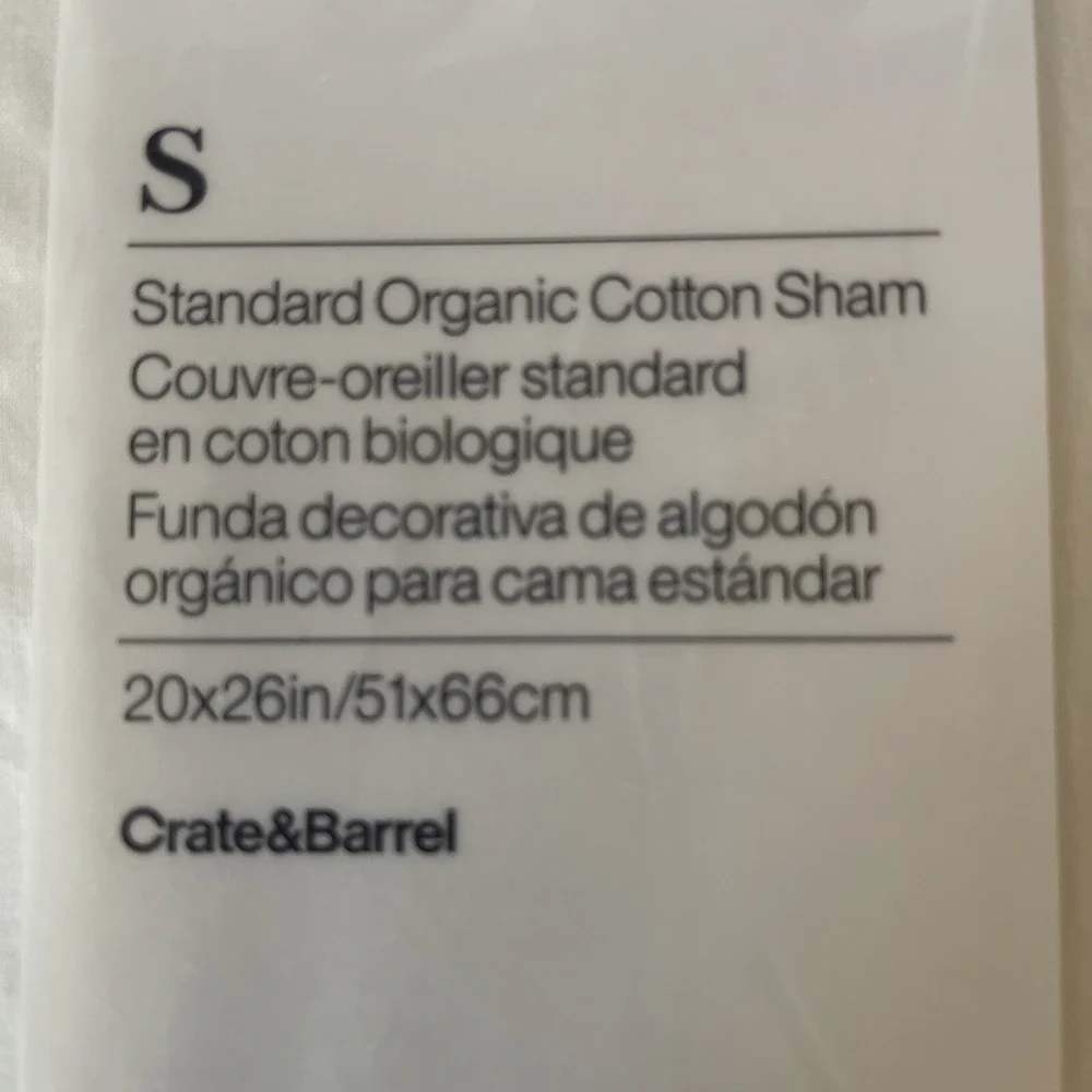 Crate & Barrel Sham Mellow Standard Size Organic Cotton Pearl Ivory‎ New Pillow
