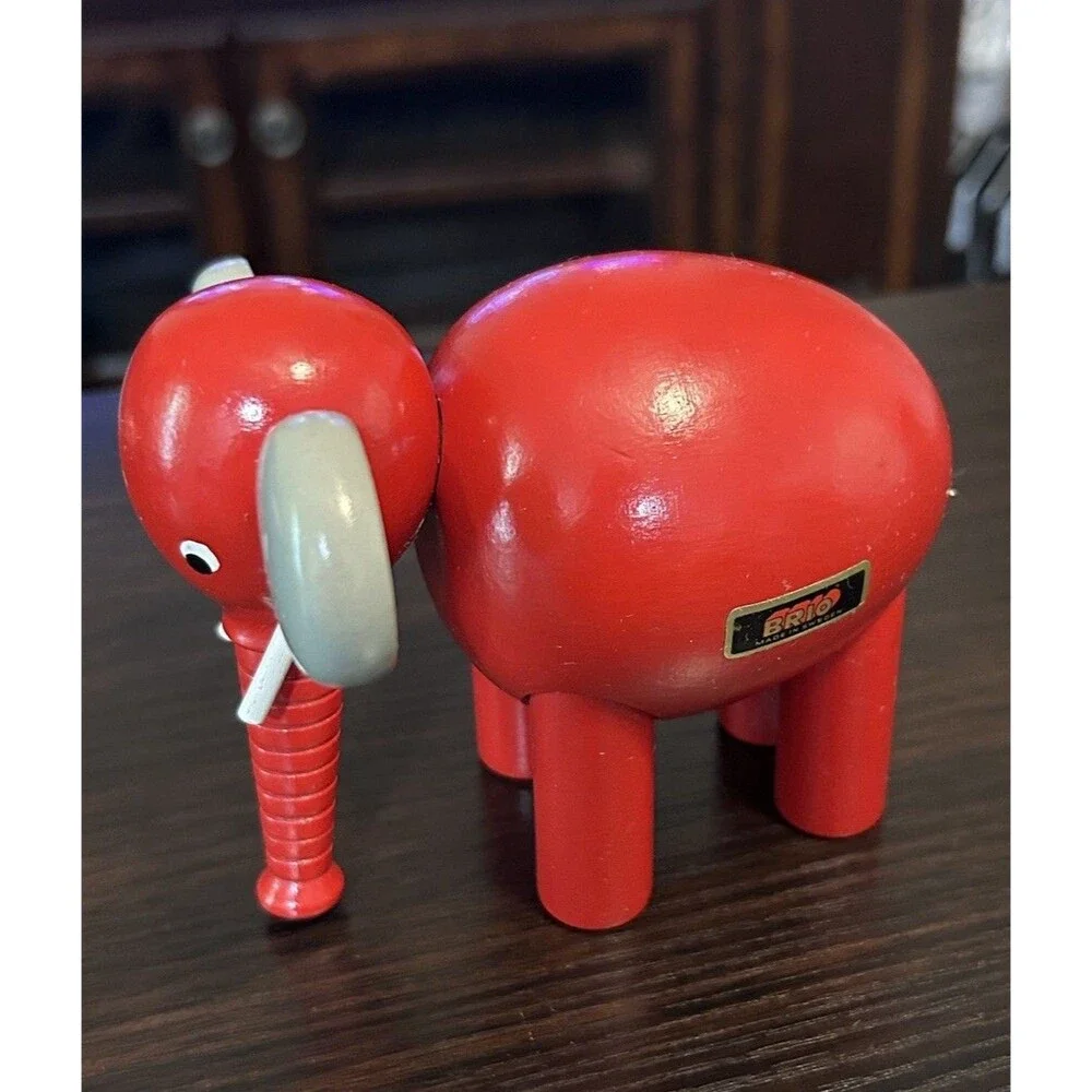 Vintage BRIO Jumbo Elephant Pull Toy Red Wooden Made in Sweden Rare 4.5”