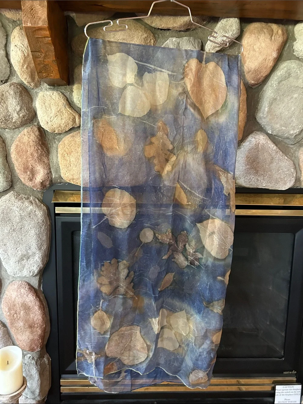 Sheer Blue Leaf-Print Women's Silk Scarf, NWT