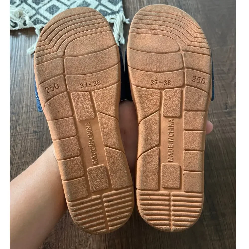 Navy Pom Pom Slide Sandals EU 37-38