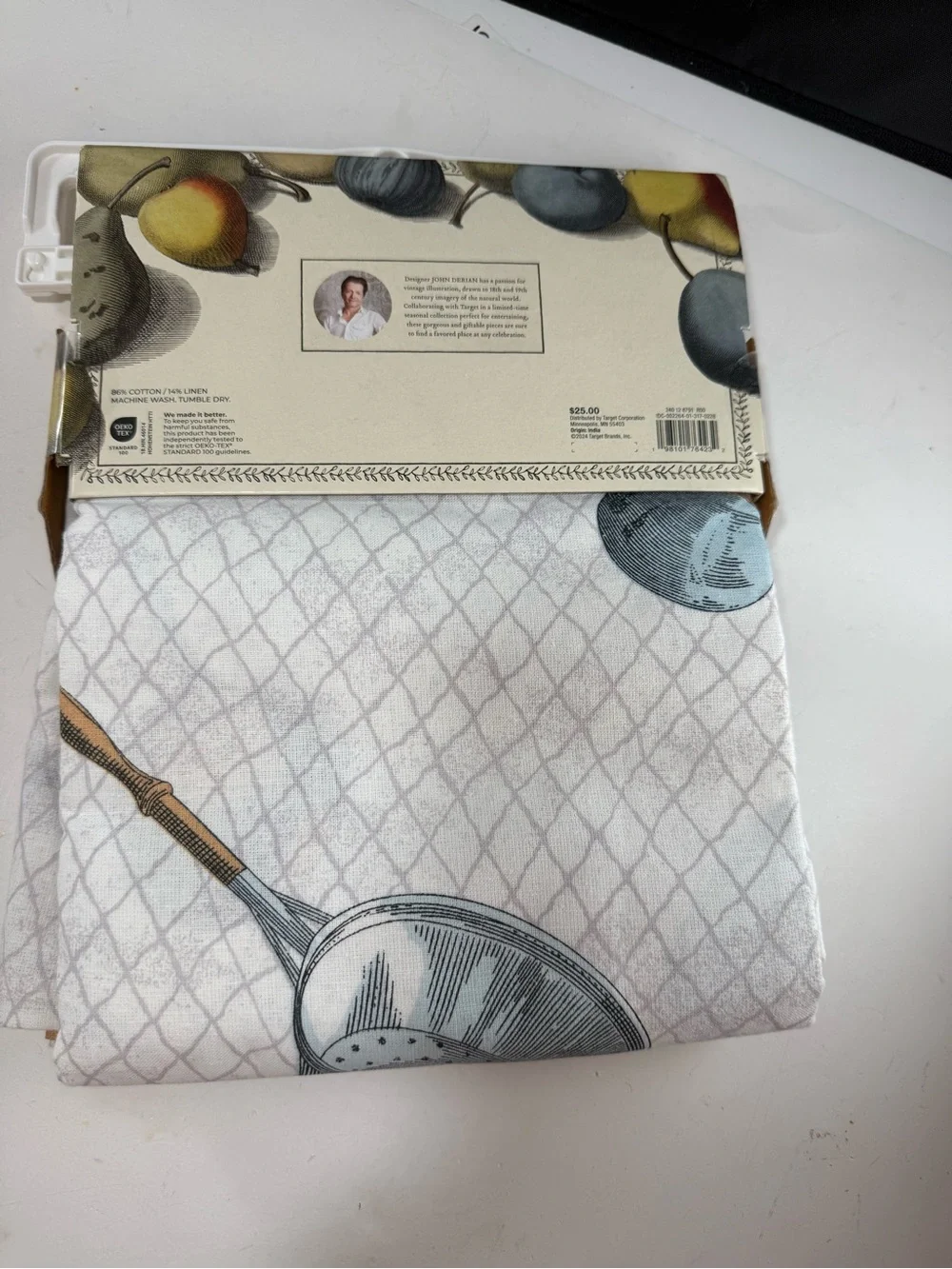 John Derian 2024 Cream Printed Cotton Linen Tablecloth - 60” x 104” Home Dining