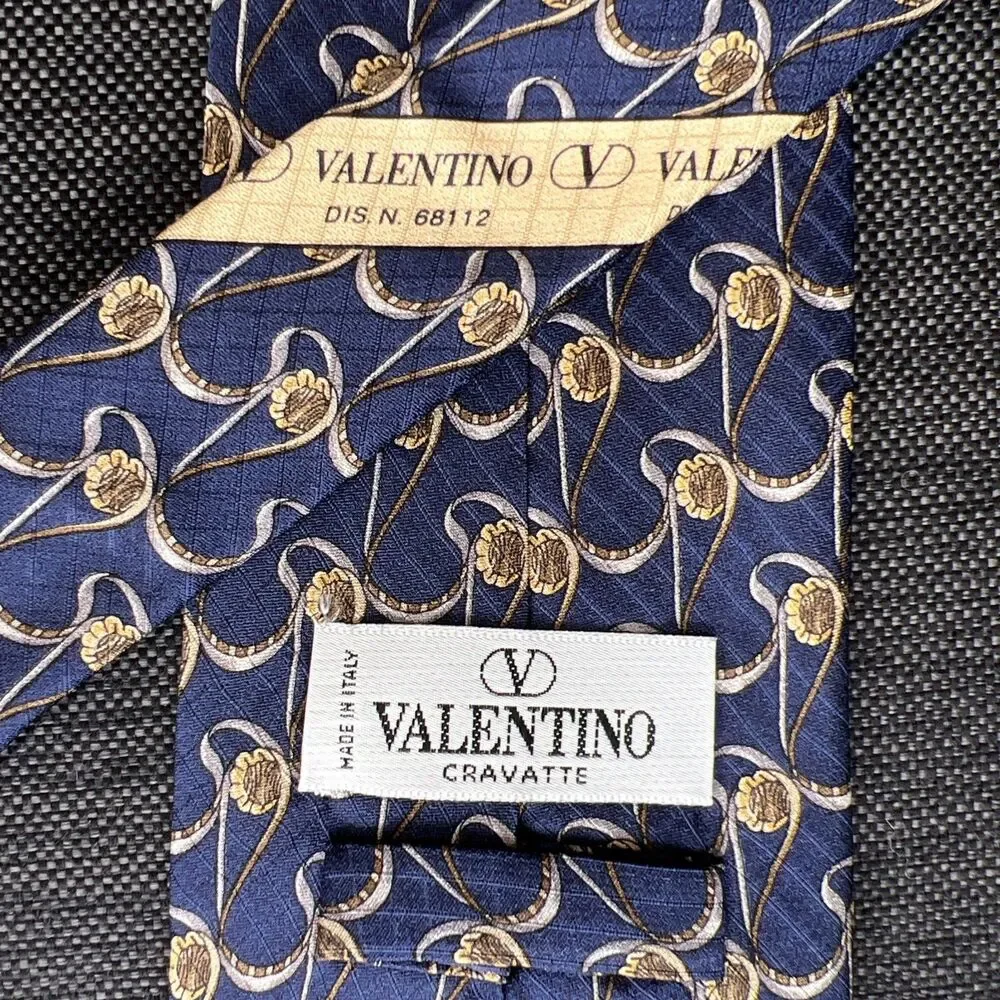 Vintage Valentino Cravatte 100% Silk Neck Tie Made in Italy Blue Gold