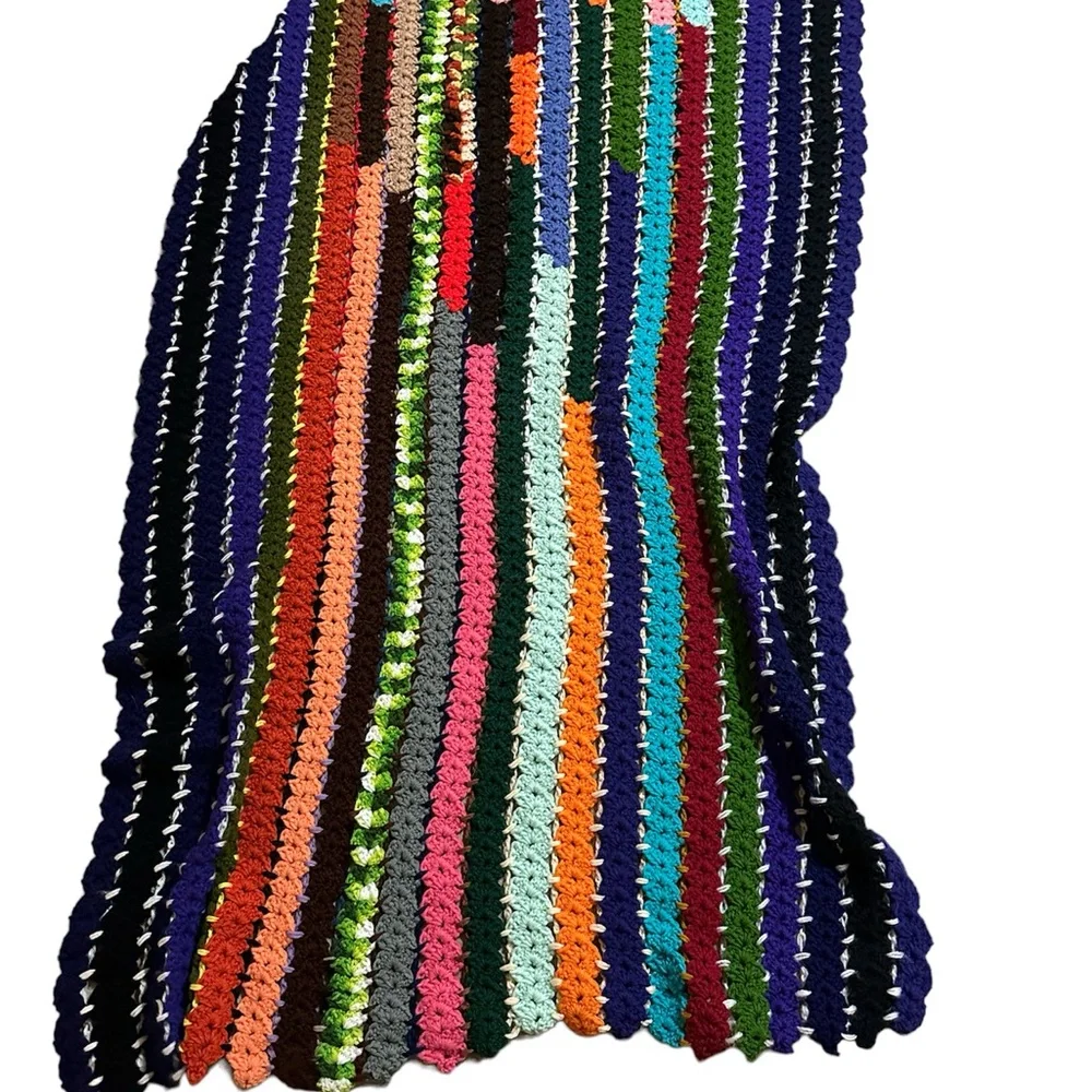 Vintage Handmade Crochet Throw Blanket 43x65 Multicolor Boho Cottagecore Cabin