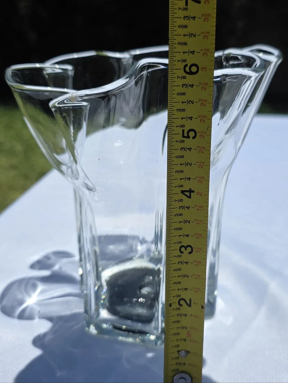 Vintage Muurla Finland Eva Clear Glass Hand Blown Ruffled Handkerchief Vase