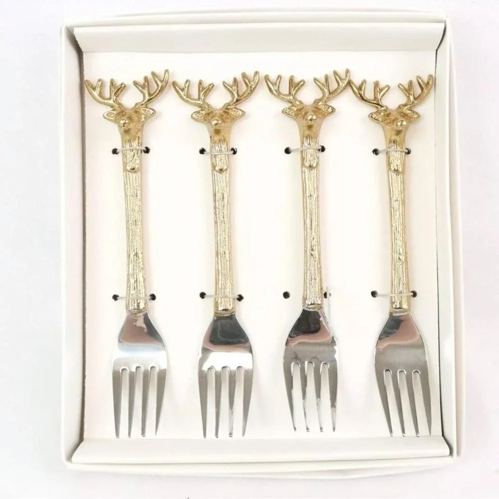 Zodax Peura Stag's Head Assorted Steel/Brass Silverware in Silver Lot of 5‎